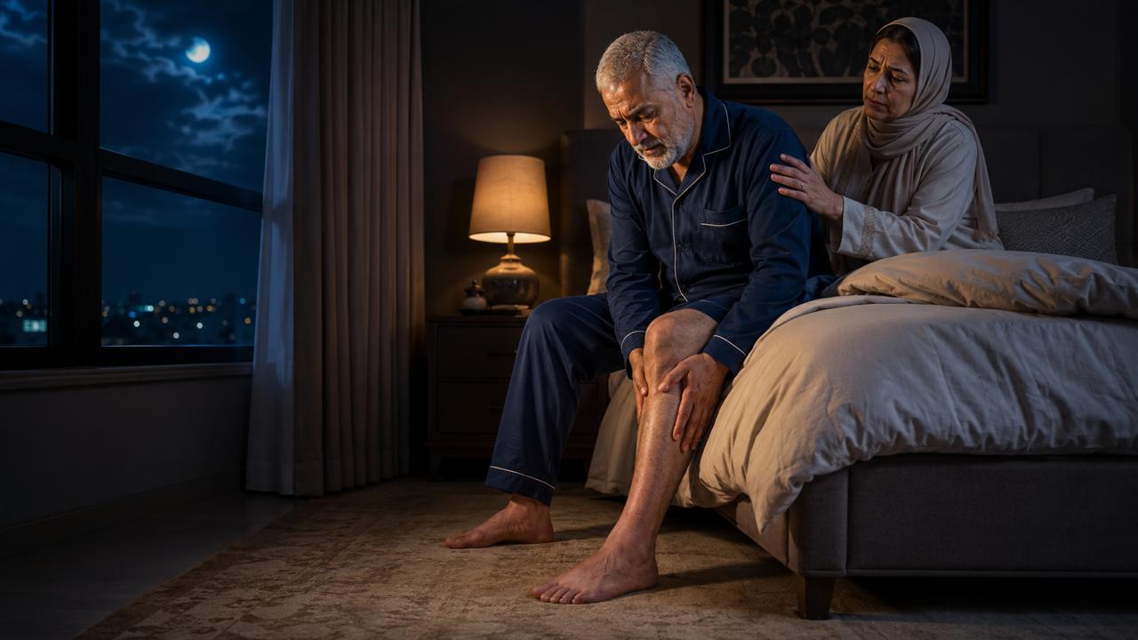 Illustrative image of an older man experiencing lower-limb pain